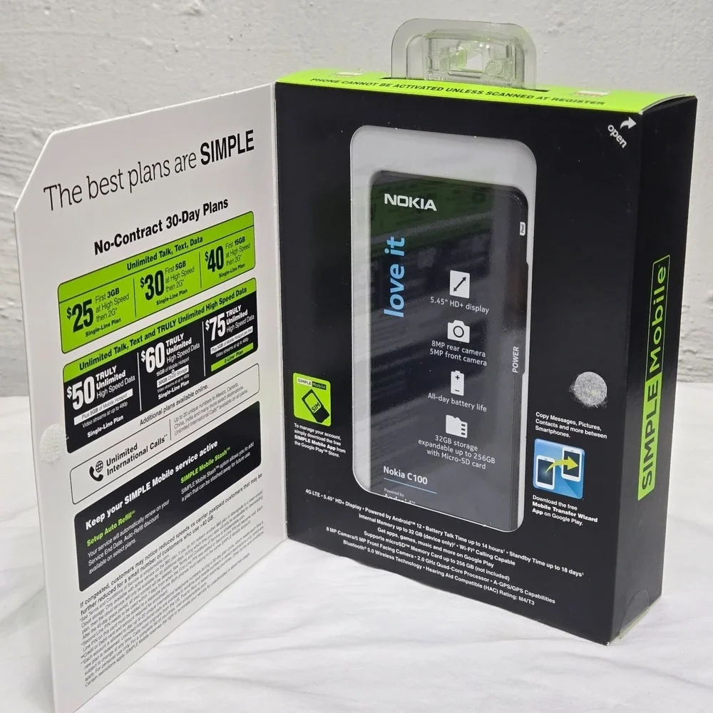 Nokia C100 32GB Simple Mobile Prepaid Smartphone Android 12 5.45